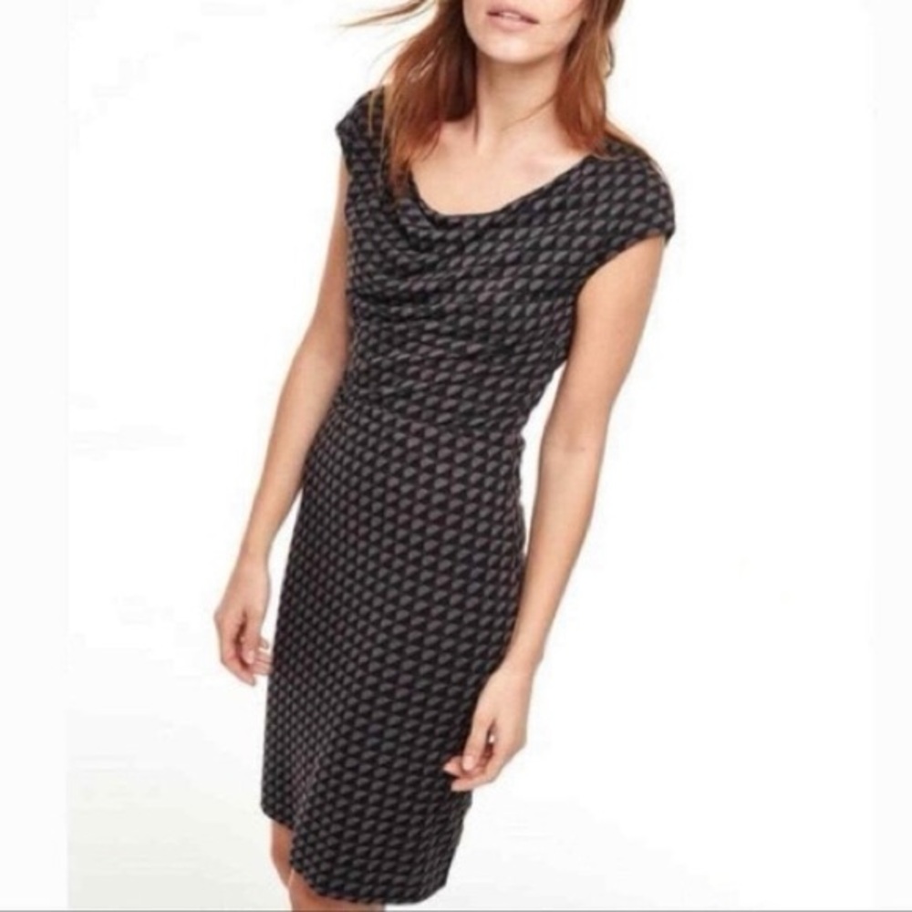 Boden Grey Geometric‎ Cowl Neck Jersey Knit Dress Minimal Casual Capsule 8R